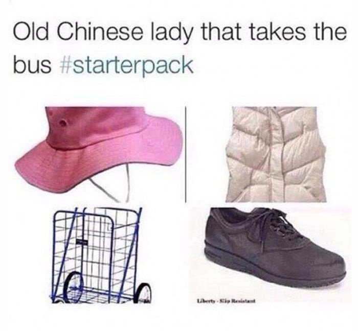 starter pack meme funny - Old Chinese lady that takes the bus Uberto Silesia