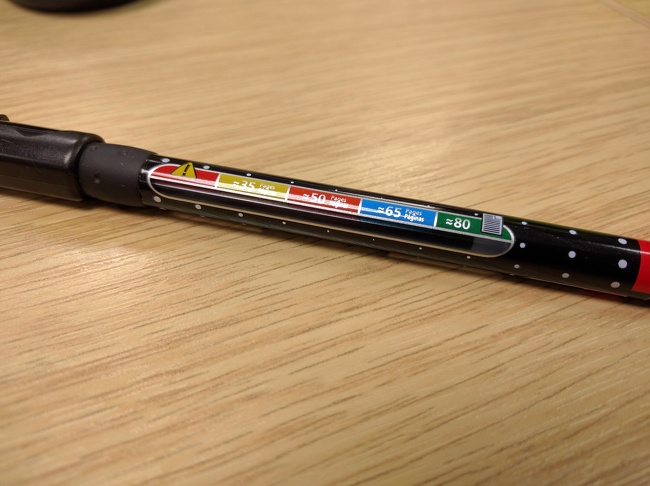 This pen shows how much ink remains inside.