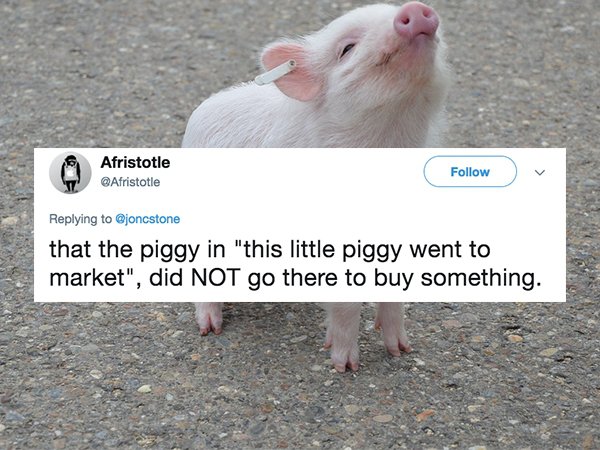 photo caption - Afristotle that the piggy in "this little piggy went to market", did Not go there to buy something.