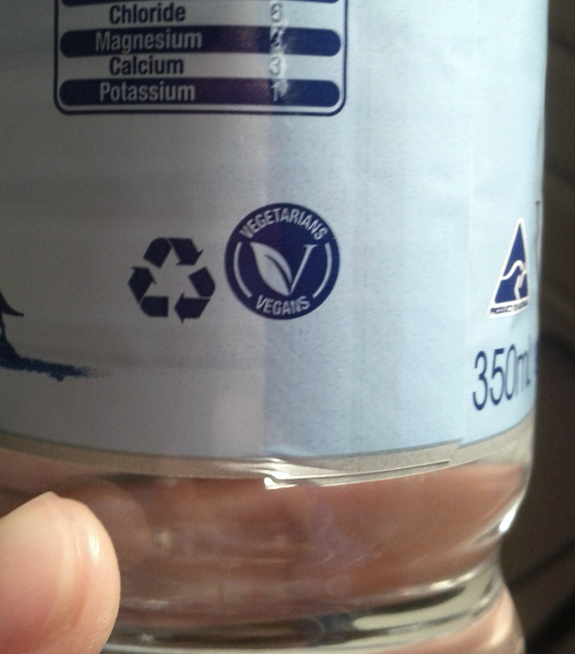 Apparently bottled water has to be marked whether it’s vegan or vegetarian