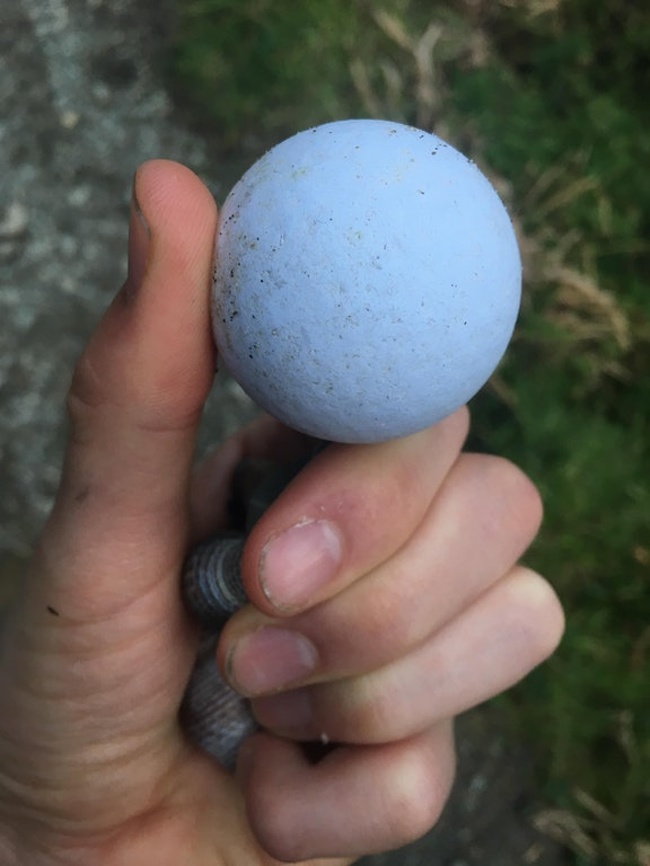 This golf ball made almost entirely smooth by the ocean.