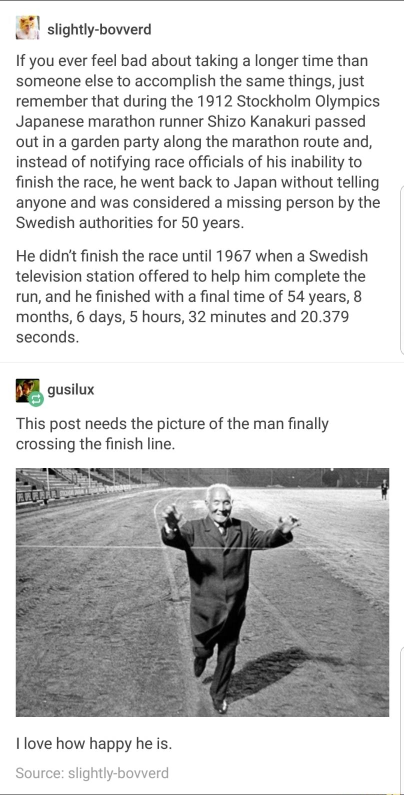 wholesome story of man that took decades to finish his marathon run