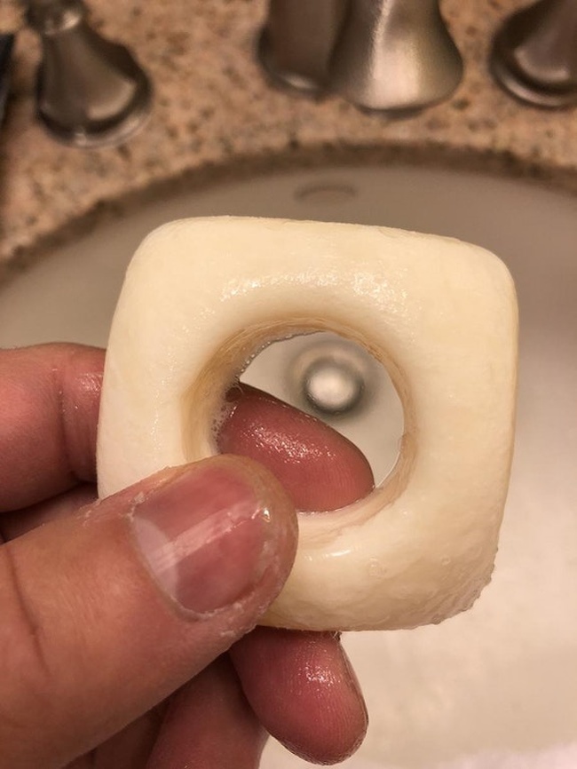 Managers of this hotel reasonably decided that it’s better to use the soap with a hole in the middle of it since nobody usually manages to use up the whole bar.