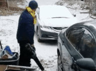 You can use an air blower instead of a brush to clean the snow off your car.