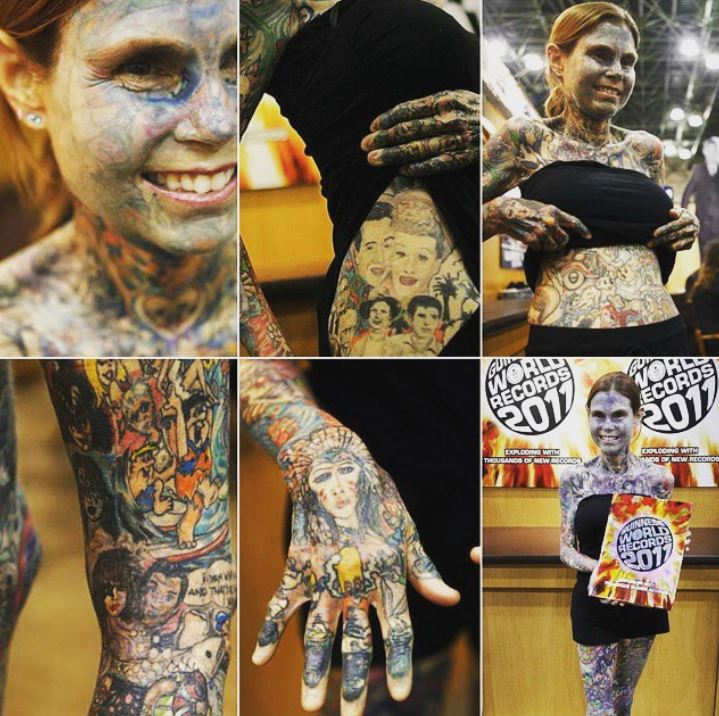 More than 96% of the body of Julia Gnuse is covered with tattoos. She struggles with porphyria — a disease in which sunlight causes burns on the skin.