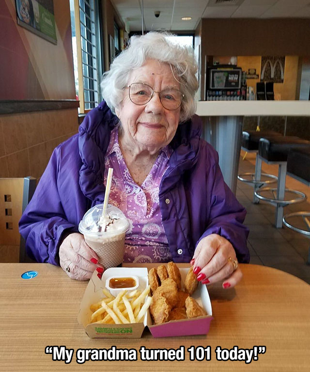 senior citizen - "My grandma turned 101 today!"
