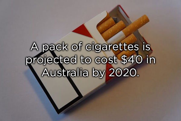 A pack of cigarettes is projected to cost $40 in Australia by 2020.