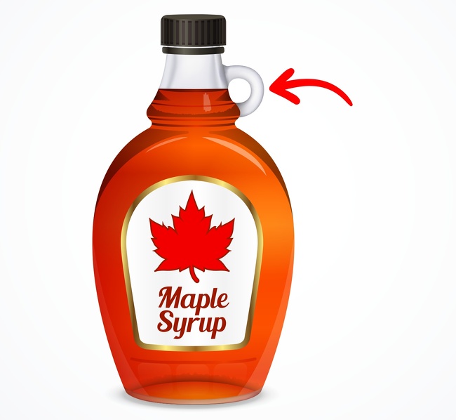 Maple syrup jar handles. Why do these tiny useless handles exist on maple syrup jars? Actually, they are reminiscent of a bygone era when maple syrup was packaged in 5-gallon jugs. These huge jugs had proportionately larger handles. But as the jars became smaller, so did the handles, just to retain the novelty factor.