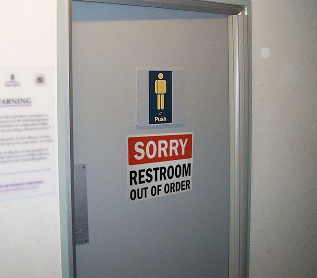 Any public toilet can become your personal toilet if you hang an ’out of order’ sign on it.
