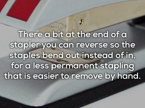 haiku - There a bit at the end of a stapler you can reverse so the staples bend out instead of in, for a less permanent stapling that is easier to remove by hand.