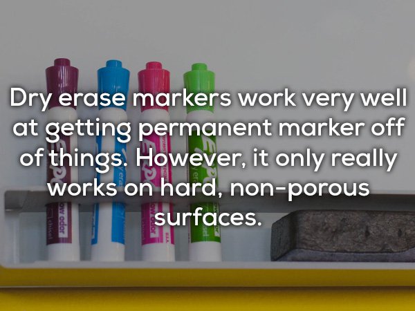 plastic - Dry erase markers work very well at getting permanent marker off of things. However, it only really works on hard, nonporous surfaces. Weder