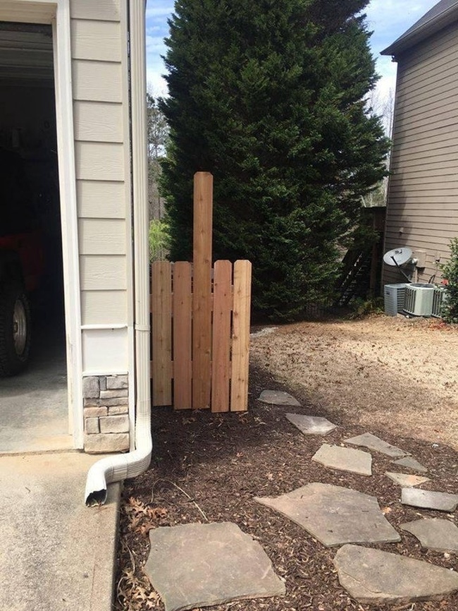 “The HOA in my friend’s neighborhood recently threatened her neighbors with a fine if they didn’t hide their trash cans, even though they’ve been in the same spot for over a decade. This is their solution.”