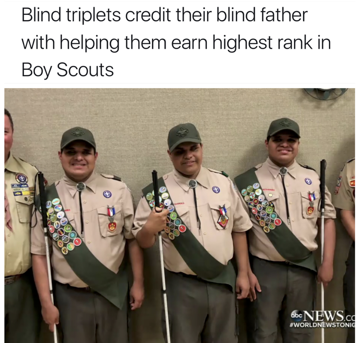 military - Blind triplets credit their blind father with helping them earn highest rank in Boy Scouts 6 News.cd Sworldnewstonic