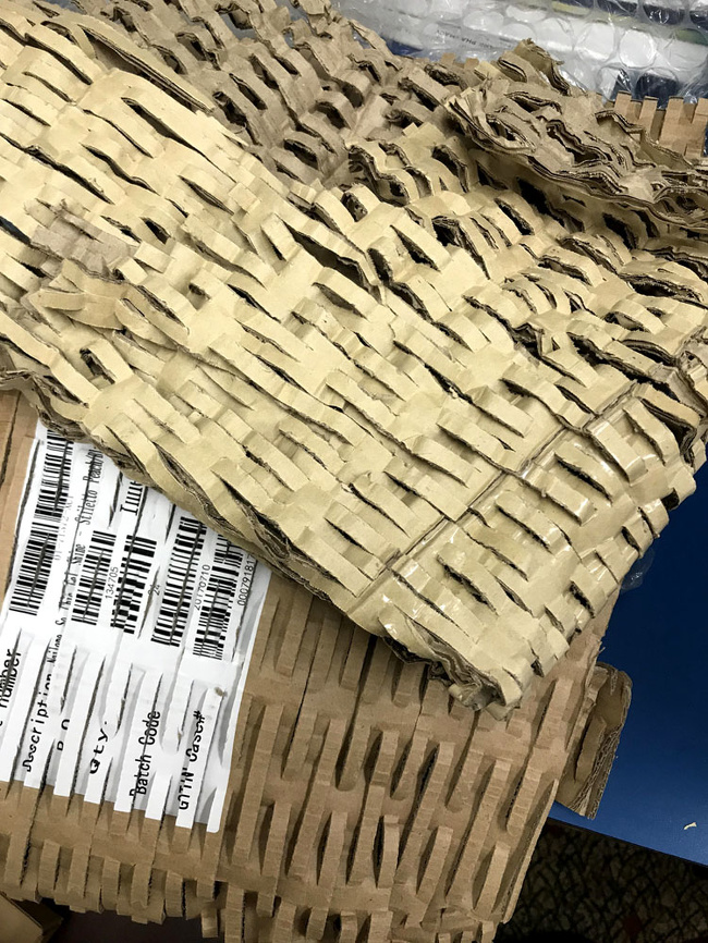 Recycled cardboard used as an alternative to bubble wrap