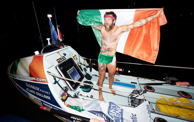 This traveler is ending his 49-day crossing of the Atlantic. He was all alone on his boat the entire time and had to navigate the waters for 16 hours every day. He set the world record!