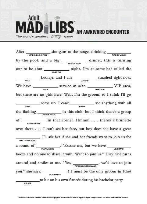 Nostalgic pic of an adult mad libs sheet