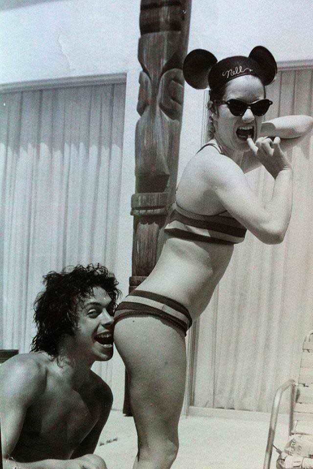 Tim Curry and Nell Campbell during a break while filming Rocky Horror Picture Show,1975.