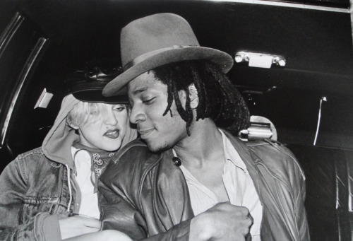 Madonna and Jean-Michel Basquiat, 1983. This was just after Madonna had just released her first record and right before her career went bananas, and Basquiat himself was on the sharp upslope of his own fame arc. Introducing her to gallery owner Larry Gagosian, he said of her: “She will be very, very famous one day.“