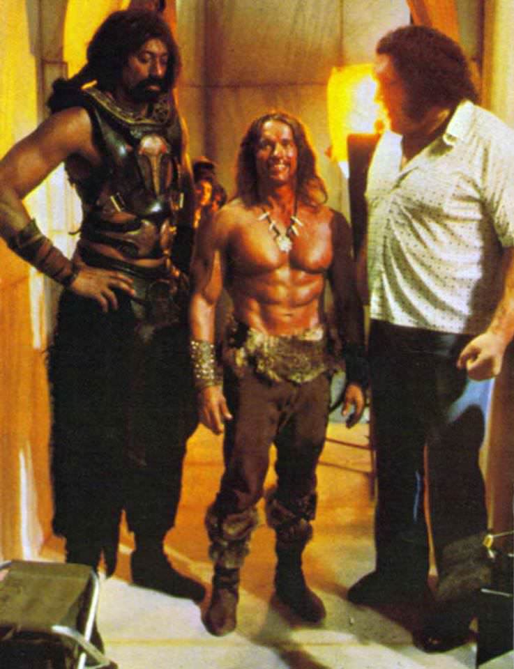 Wilt Chamberlain, Arnold Schwarzenegger and Andre the Giant on the set of Conan the Destroyer, 1983. Arnold isn't really that big of a guy (I ran into him on Venice Beach a few years back and was super like whoa about how small he seemed) but DAMN, son.