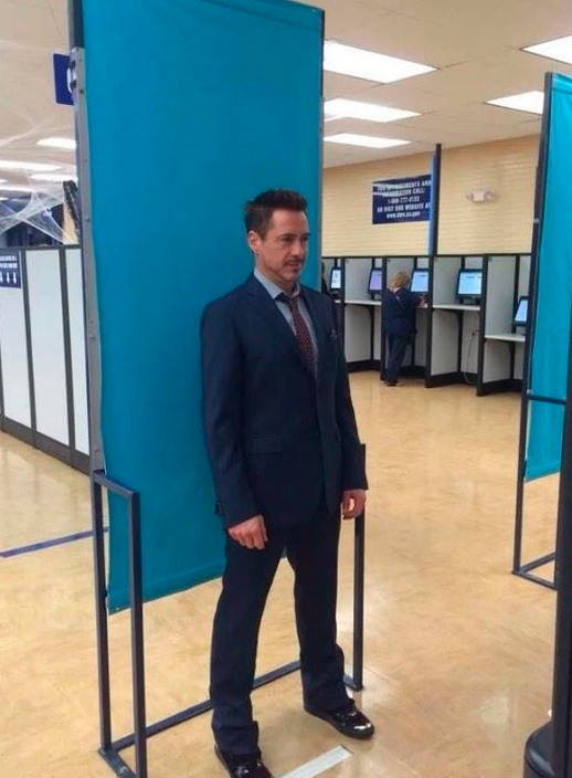 Stars, they're just like us: Robert Downey Jr. at the DMV. I like that he stands like a superhero for a headshot.