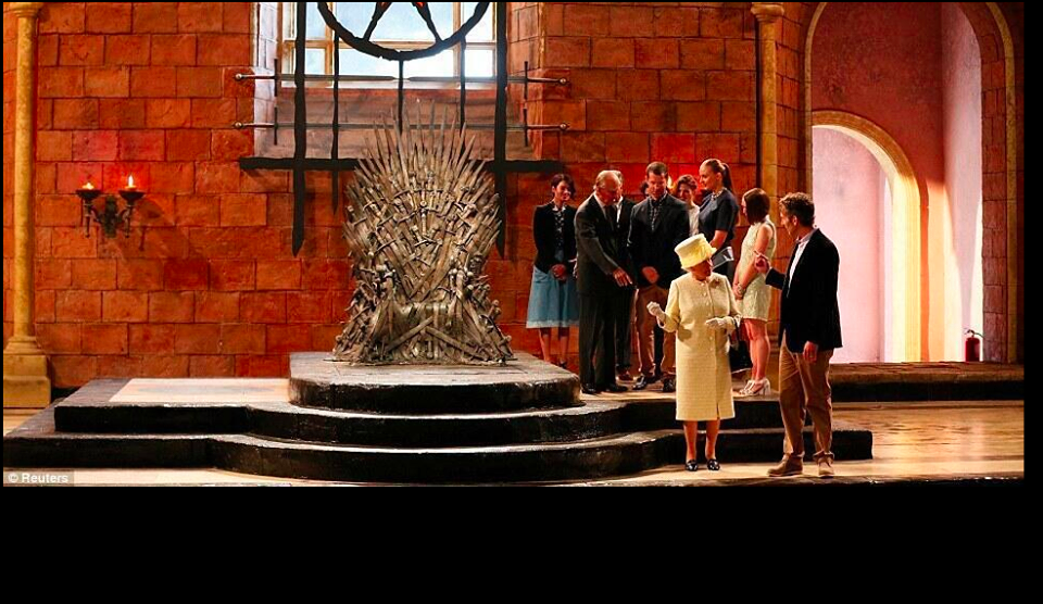 Queen Elizabeth visits Belfast set Game of Thrones. Apparently she didn't sit on it, which is horseshit. I mean, you're the goddamn queen...that would be a legendary legacy shot.