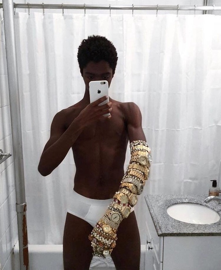 A guy couldn’t decide which watches would match his underwear, so he decided to wear them all at once.