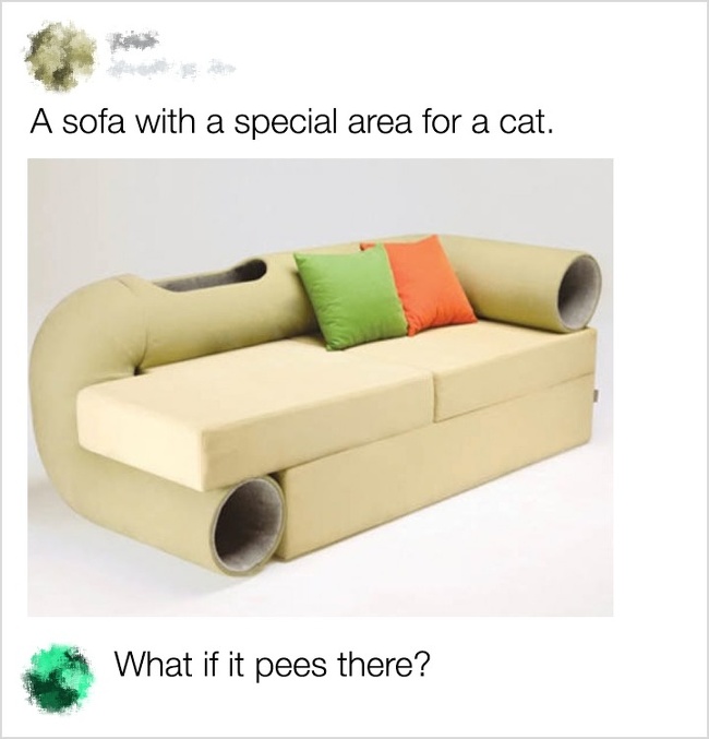 crazy couch - A sofa with a special area for a cat. What if it pees there?