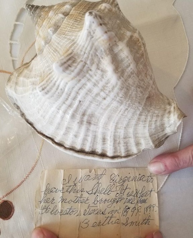 “My grandmother found this note inside this shell in Virginia, the shell is from Galveston, Texas.”
