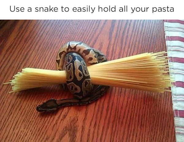 snake spaghetti - Use a snake to easily hold all your pasta