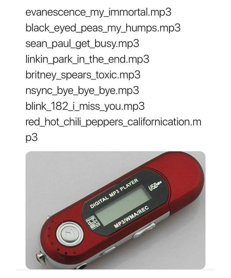 mp3 player songs - evanescence_my_immortal.mp3 black_eyed_peas_my_humps.mp3 sean_paul_get_busy.mp3 linkin_park_in_the_end.mp3 britney_spears_toxic.mp3 nsync_bye_bye_bye.mp3 blink_182_i_miss_you.mp3 red_hot_chili_peppers_californication.m p3 USBa Digital M