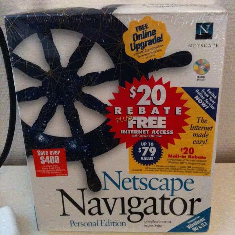 Nostalgia - Free Online Netscape Upgrade! wody opuche Seeren for desis Com Now! Re Bat E Plusfree Online Service from Your Switch The Internet Internet Access made Up To easy! $20 Mallin Rebate Value with Comic Network $79 Save over $400 Netscape Navigato