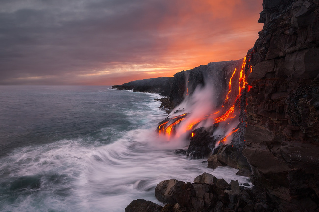 Lava hitting the ocean, Hawaii