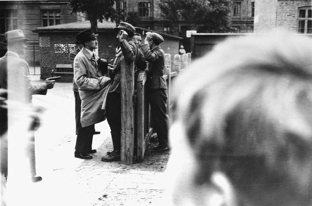 Danish resistance fighters detain 2 German soldiers as the resistance began to liberate towns and cities in Denmark in 1945.