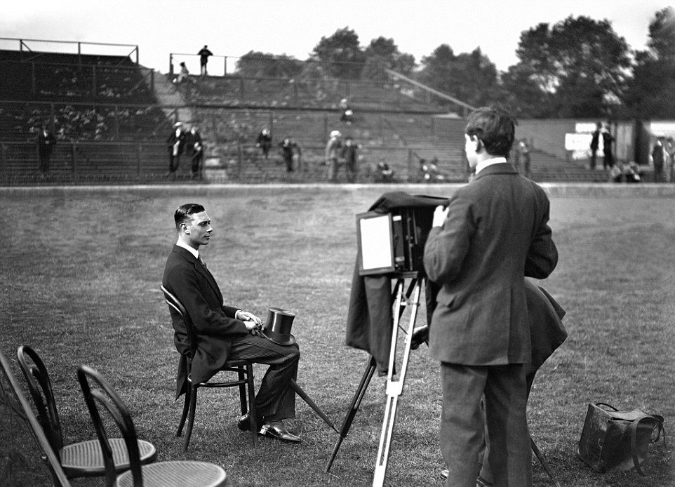 Prince Albert poses for a portrait on the pitch as he attends the Civil Service Annual Athletic Sports event at the Chelsea stadium in England in 1920.