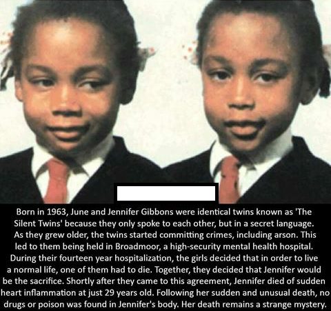 haunting silent twins - Born in 1963, June and Jennifer Gibbons were identical twins known as 'The Silent Twins' because they only spoke to each other, but in a secret language. As they grew older, the twins started committing crimes, including arson. Thi