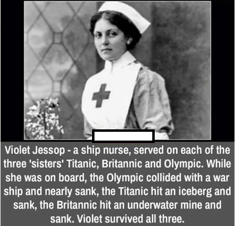 haunting world war 1 nurse - Violet Jessop a ship nurse, served on each of the three 'sisters' Titanic, Britannic and Olympic. While she was on board, the Olympic collided with a war ship and nearly sank, the Titanic hit an iceberg and sank, the Britannic