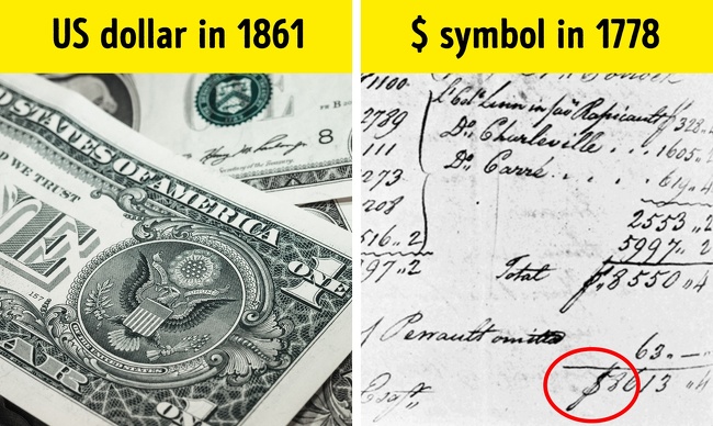 The $ sign is older than a banknote itself. One of the most trustworthy versions of its story says that the Spanish peso used in colonial America was marked with the $ sign. The peso was abbreviated PS and it’s said that as time went on, the abbreviation was often written so that the S was on top of the P, producing an approximation of the $ symbol. This symbol is written near a sum in pesos in Oliver Pollock’s letter from 1778 (above) and the modern banknote wasn’t put into circulation until 1861.