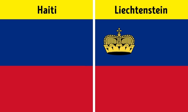 Historically, both Liechtenstein and Haiti chose a flag with 2 horizontal stripes, one blue and one red. This remained unnoticed for a long period of time and a really awkward situation happened during the Olympic Games in 1936. In 1937, Liechtenstein decided to add a crown to their flag.