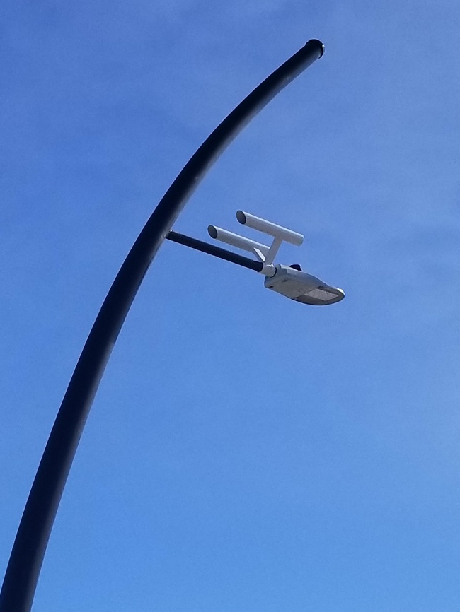 These city street lamps are shaped like the Starship Enterprise: “to infinity and beyond.”