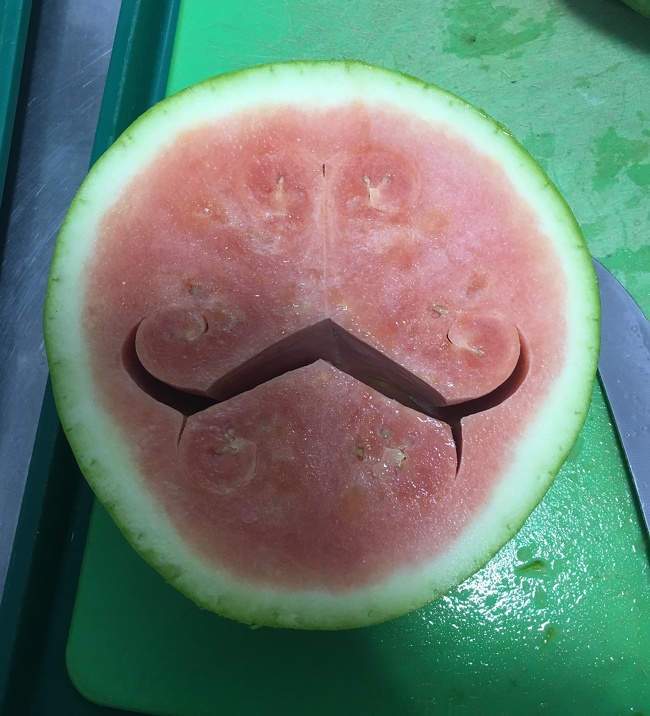 This watermelon has a mustache.