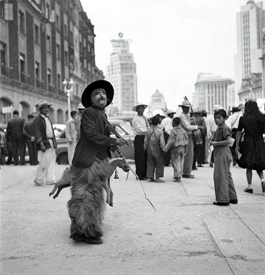 A street performer in a cowboy costume in Mexico City, Mexico in 1961.