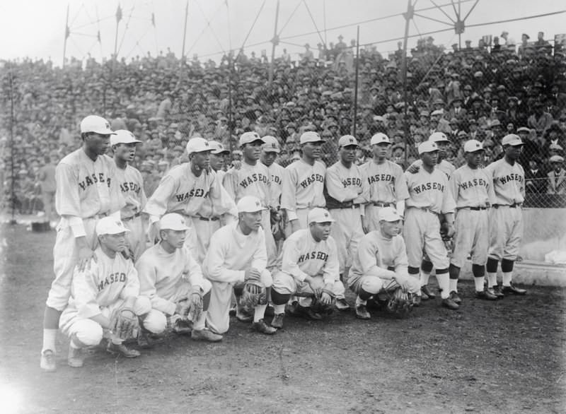 The Waseda University baseball team in Japan in 1925. Baseball was active in Japan well before US occupation after WWII.