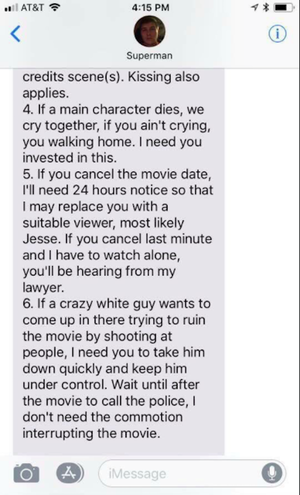 Nerd Gave His GF A Crazy Set Of Rules For When They See Infinity War