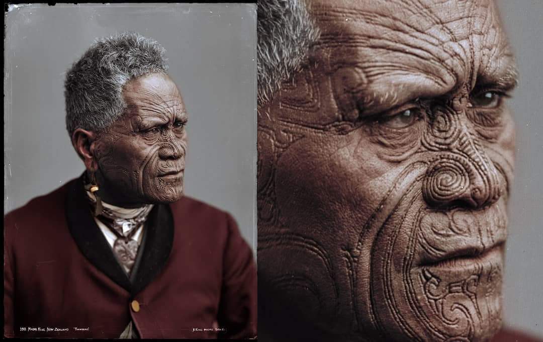 Colorization of New Zealand Maori King Tawhiao, photographed in 1884