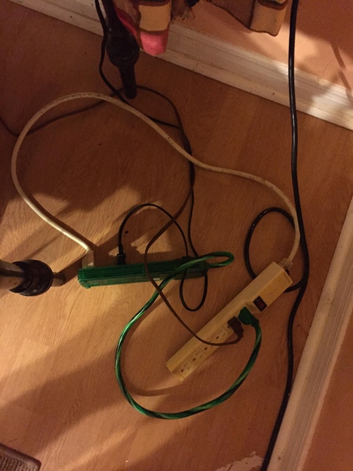 “Couldn’t turn on a lamp at my mom’s place. Traced the cable back to try and find where the problem was.”