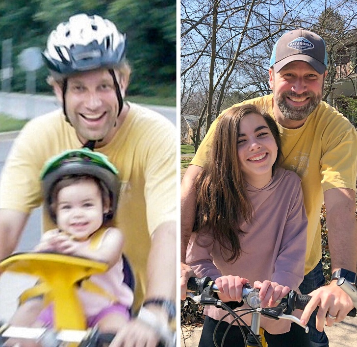 “Same shirt. Same bike. Same kid. Same loving dad.”