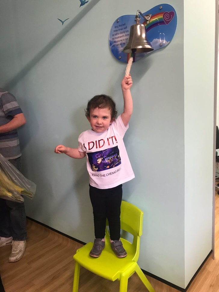 “Ringing the bell on cancer, my four-year-old daughter finished chemotherapy after two and a half years today!”