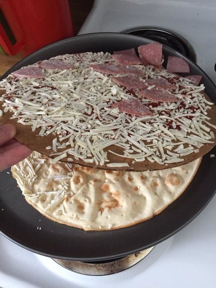 “My frozen pizza had the cardboard in between the toppings and the crust.”