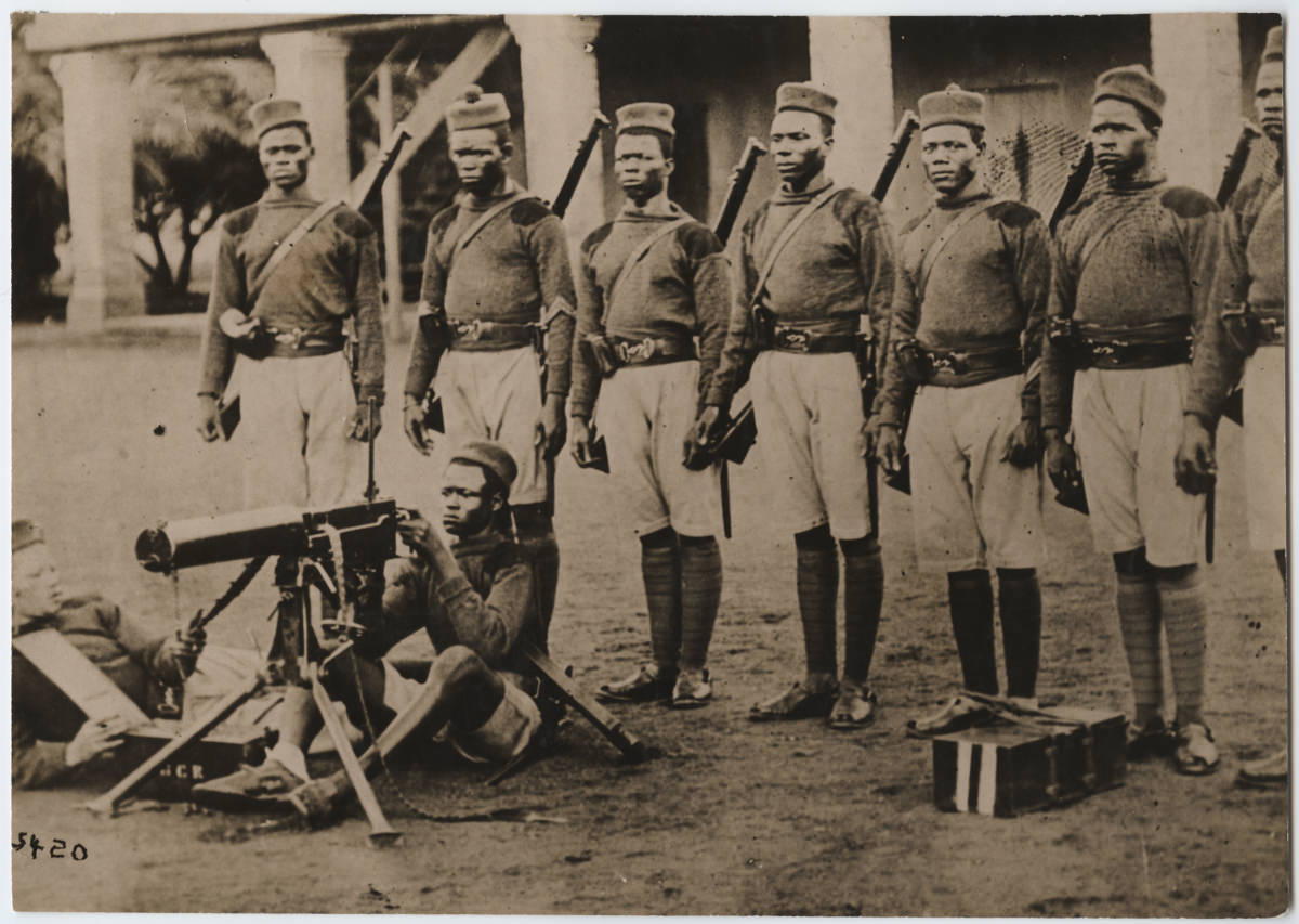 Troops preparing to take part in WWI from British West Africa pose for a picture in 1914.
