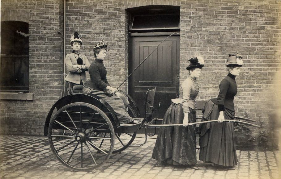 Women goofing off in England in 1891.